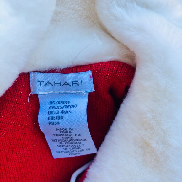 [Kids XS 4] Tahari Faux Fur Girls Shrug White Red Holiday Christmas Capelet Cozy - Picture 3 of 4